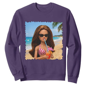Funny Summer Doll Face Meme Sweatshirt Tropical Beach Party Graphic TS12 Purple Print Your Wear