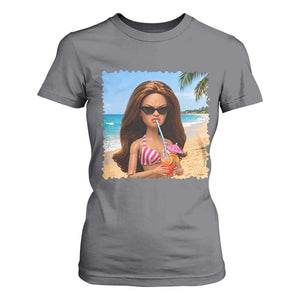 Funny Summer Doll Face Meme T Shirt For Women Tropical Beach Party Graphic TS12 Charcoal Print Your Wear