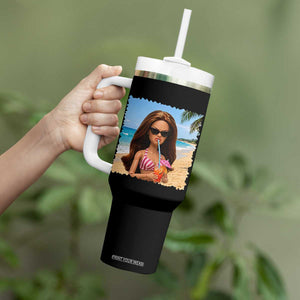 Funny Summer Doll Face Meme Tumbler With Handle Tropical Beach Party Graphic TS12 Print Your Wear