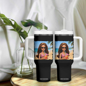 Funny Summer Doll Face Meme Tumbler With Handle Tropical Beach Party Graphic TS12 Print Your Wear