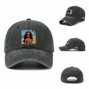 Funny Summer Doll Face Meme Washed Cotton Baseball Cap Tropical Beach Party Graphic TS12 Washed Cap Universal Fit Dark Green Print Your Wear
