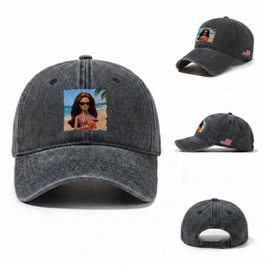 Funny Summer Doll Face Meme Washed Cotton Baseball Cap Tropical Beach Party Graphic TS12 Washed Cap Universal Fit Dark Gray Print Your Wear