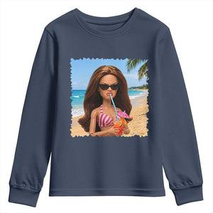 Funny Summer Doll Face Meme Youth Sweatshirt Tropical Beach Party Graphic TS12 Navy Print Your Wear