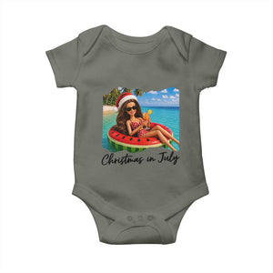 Christmas In July Tropical Doll Face Meme Baby Onesie Summer Vacation Graphic TS12 Military Green Print Your Wear