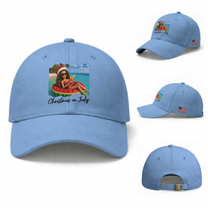 Christmas In July Tropical Doll Face Meme Baseball Cap Summer Vacation Graphic TS12 Baseball Cap Universal Fit Light Blue Print Your Wear