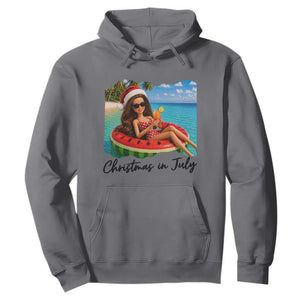 Christmas In July Tropical Doll Face Meme Hoodie Summer Vacation Graphic TS12 Charcoal Print Your Wear
