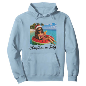 Christmas In July Tropical Doll Face Meme Hoodie Summer Vacation Graphic TS12 Light Blue Print Your Wear