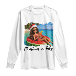 Christmas In July Tropical Doll Face Meme Long Sleeve Shirt Summer Vacation Graphic TS12 White Print Your Wear