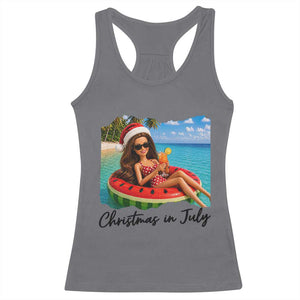 Christmas In July Tropical Doll Face Meme Racerback Tank Top Summer Vacation Graphic TS12 Charcoal Print Your Wear