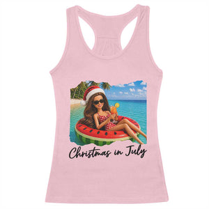 Christmas In July Tropical Doll Face Meme Racerback Tank Top Summer Vacation Graphic TS12 Light Pink Print Your Wear