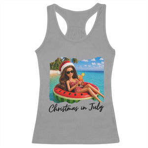 Christmas In July Tropical Doll Face Meme Racerback Tank Top Summer Vacation Graphic TS12 Sport Gray Print Your Wear