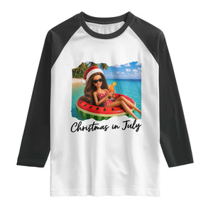 Christmas In July Tropical Doll Face Meme Raglan Shirt Summer Vacation Graphic TS12 White Black Print Your Wear