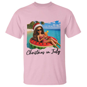 Christmas In July Tropical Doll Face Meme T Shirt Summer Vacation Graphic TS12 Light Pink Print Your Wear