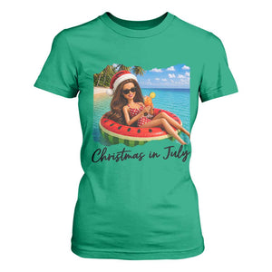 Christmas In July Tropical Doll Face Meme T Shirt For Women Summer Vacation Graphic TS12 Irish Green Print Your Wear