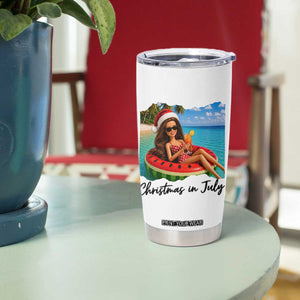 Christmas In July Tropical Doll Face Meme Tumbler Cup Summer Vacation Graphic TS12 Print Your Wear
