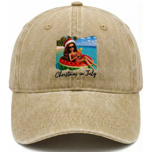 Christmas In July Tropical Doll Face Meme Washed Cotton Baseball Cap Summer Vacation Graphic TS12 Print Your Wear