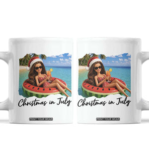 Christmas In July Tropical Doll Face Meme Coffee Mug Summer Vacation Graphic