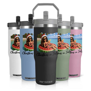 Christmas In July Tropical Doll Face Meme Flip Straw Tumbler Summer Vacation Graphic TS12 Print Your Wear