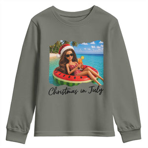 Christmas In July Tropical Doll Face Meme Youth Sweatshirt Summer Vacation Graphic TS12 Military Green Print Your Wear