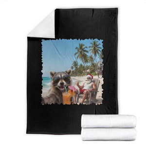 Christmas In July Raccoon And Santa Throw Blanket Tropical Summer Vacation Graphic TS12 Black Print Your Wear