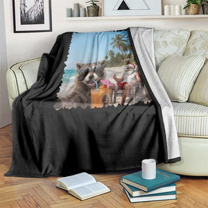 Christmas In July Raccoon And Santa Throw Blanket Tropical Summer Vacation Graphic TS12 Print Your Wear