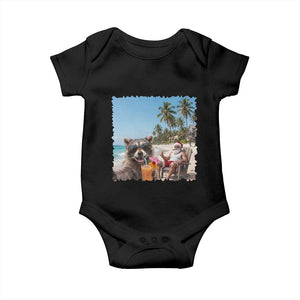 Christmas In July Raccoon And Santa Baby Onesie Tropical Summer Vacation Graphic TS12 Black Print Your Wear