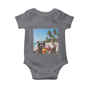 Christmas In July Raccoon And Santa Baby Onesie Tropical Summer Vacation Graphic TS12 Charcoal Print Your Wear