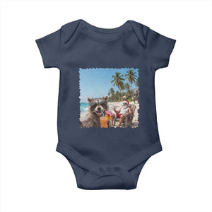 Christmas In July Raccoon And Santa Baby Onesie Tropical Summer Vacation Graphic TS12 Navy Print Your Wear