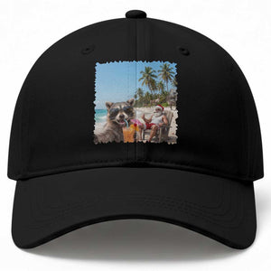 Christmas In July Raccoon And Santa Baseball Cap Tropical Summer Vacation Graphic TS12 Print Your Wear