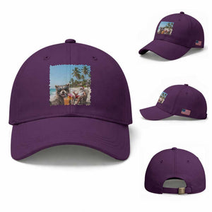 Christmas In July Raccoon And Santa Baseball Cap Tropical Summer Vacation Graphic TS12 Baseball Cap Universal Fit Purple Print Your Wear