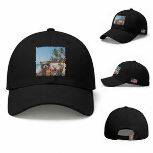 Christmas In July Raccoon And Santa Baseball Cap Tropical Summer Vacation Graphic TS12 Baseball Cap Universal Fit Black Print Your Wear