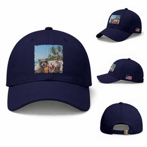 Christmas In July Raccoon And Santa Baseball Cap Tropical Summer Vacation Graphic TS12 Baseball Cap Universal Fit Dark Blue Print Your Wear