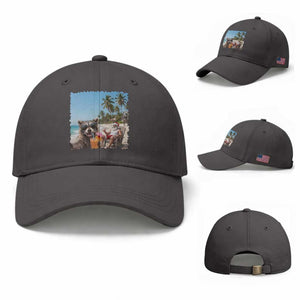 Christmas In July Raccoon And Santa Baseball Cap Tropical Summer Vacation Graphic TS12 Baseball Cap Universal Fit Dark Gray Print Your Wear