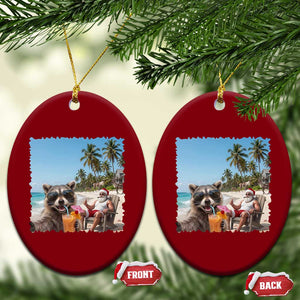 Christmas In July Raccoon And Santa Ceramic Ornament Tropical Summer Vacation Graphic TS12 Print Your Wear