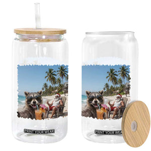 Christmas In July Raccoon And Santa Glass Can Tropical Summer Vacation Graphic TS12 Print Your Wear