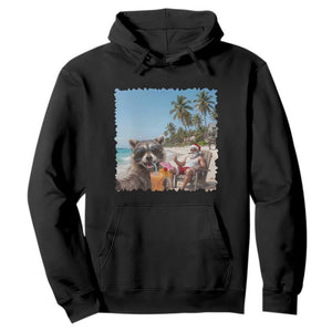 Christmas In July Raccoon And Santa Hoodie Tropical Summer Vacation Graphic TS12 Black Print Your Wear
