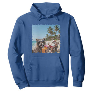 Christmas In July Raccoon And Santa Hoodie Tropical Summer Vacation Graphic TS12 Royal Blue Print Your Wear