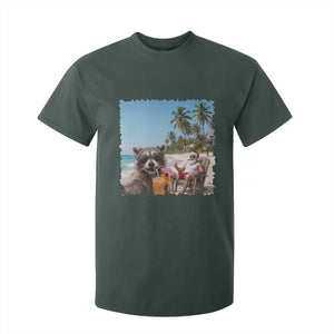 Christmas In July Raccoon And Santa T Shirt For Kid Tropical Summer Vacation Graphic TS12 Dark Forest Green Print Your Wear