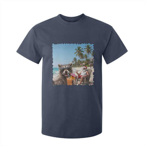 Christmas In July Raccoon And Santa T Shirt For Kid Tropical Summer Vacation Graphic TS12 Navy Print Your Wear