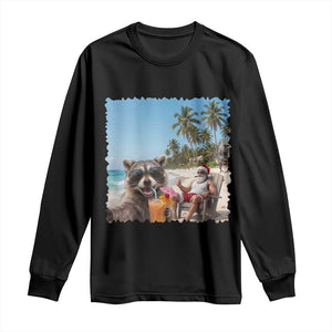 Christmas In July Raccoon And Santa Long Sleeve Shirt Tropical Summer Vacation Graphic TS12 Black Print Your Wear