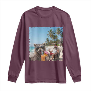 Christmas In July Raccoon And Santa Long Sleeve Shirt Tropical Summer Vacation Graphic TS12 Maroon Print Your Wear