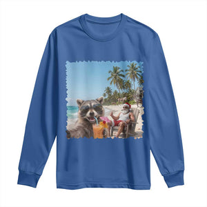 Christmas In July Raccoon And Santa Long Sleeve Shirt Tropical Summer Vacation Graphic TS12 Royal Blue Print Your Wear