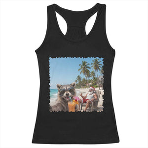 Christmas In July Raccoon And Santa Racerback Tank Top Tropical Summer Vacation Graphic TS12 Black Print Your Wear
