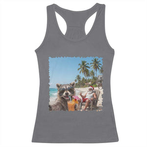 Christmas In July Raccoon And Santa Racerback Tank Top Tropical Summer Vacation Graphic TS12 Charcoal Print Your Wear