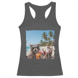 Christmas In July Raccoon And Santa Racerback Tank Top Tropical Summer Vacation Graphic TS12 Dark Heather Print Your Wear