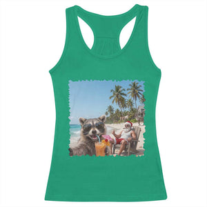 Christmas In July Raccoon And Santa Racerback Tank Top Tropical Summer Vacation Graphic TS12 Irish Green Print Your Wear