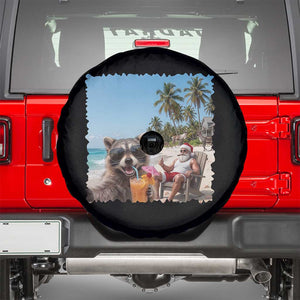 Christmas In July Raccoon And Santa Spare Tire Cover Tropical Summer Vacation Graphic TS12 Black Print Your Wear