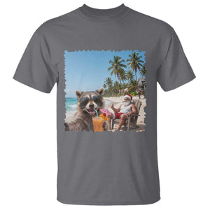 Christmas In July Raccoon And Santa T Shirt Tropical Summer Vacation Graphic TS12 Charcoal Print Your Wear