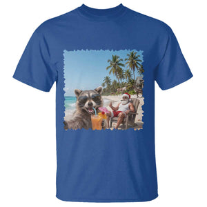 Christmas In July Raccoon And Santa T Shirt Tropical Summer Vacation Graphic TS12 Royal Blue Print Your Wear