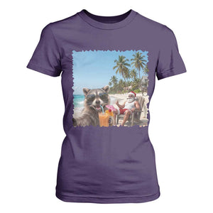 Christmas In July Raccoon And Santa T Shirt For Women Tropical Summer Vacation Graphic